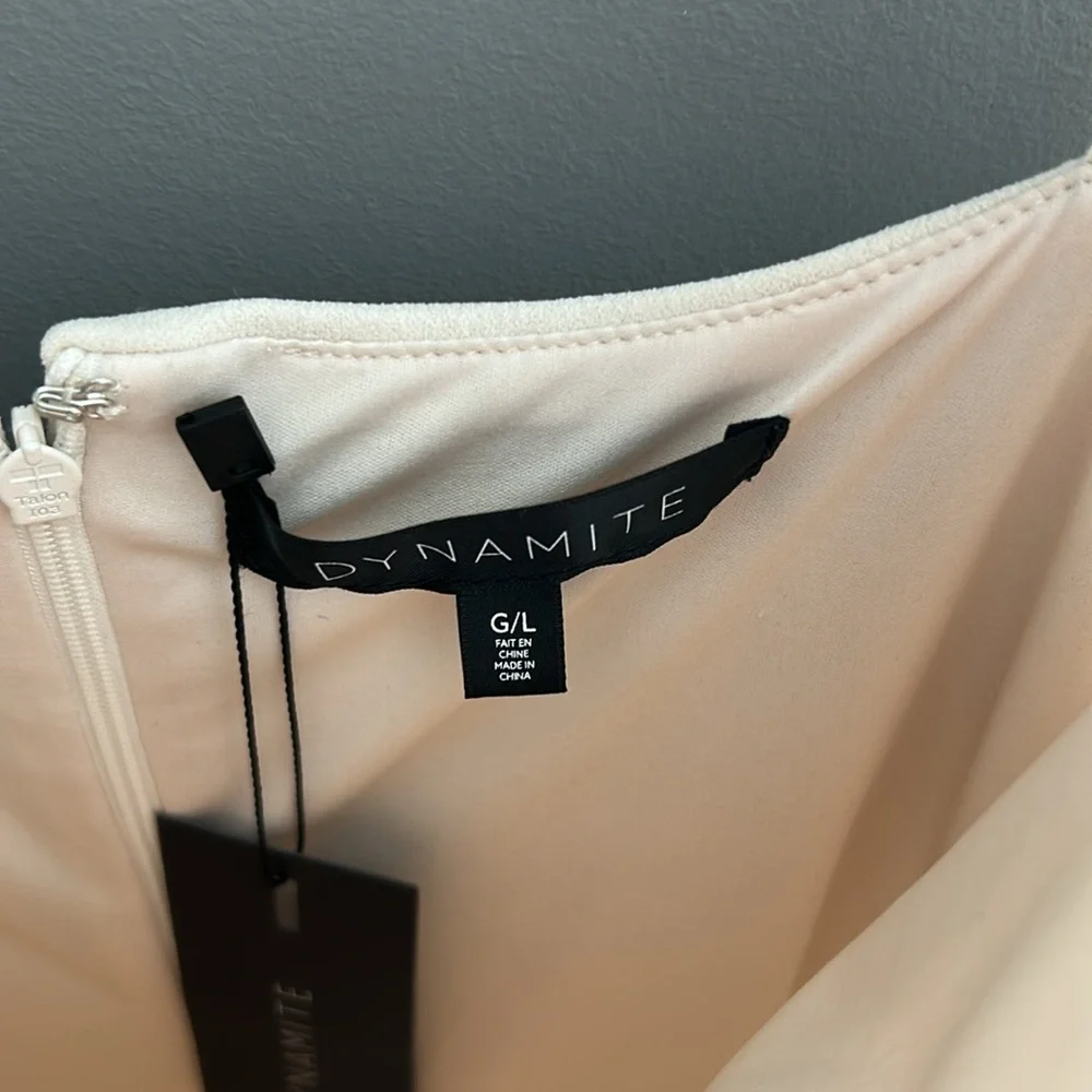 Dynamite Cream V‑Neck Bodycon Dress with Front Slit - Picture 2 of 5